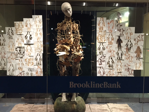 Art installation at Brookline Bank, Beacon St for Brookline Climate Week
